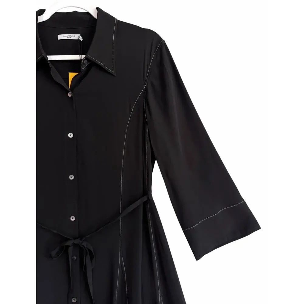 MM Lafleur The Pepper Midi Dress Black Top Stitch Medium Washable Silk Chic NWT - Picture 11 of 15